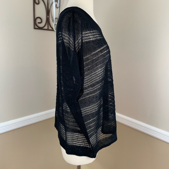 Eileen Fisher Linen Crochet Knit Short Sleeve Top - Picture 4 of 7